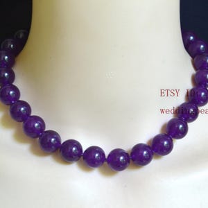 10mm purple jade necklace,single strand purple bead necklace,statement necklace, women necklace, stone necklace