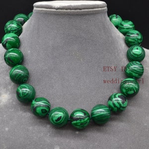 very big malachite necklace, 20 mm malachite bead necklace, large green necklace, fake bead necklace, hand knotted, statement necklace