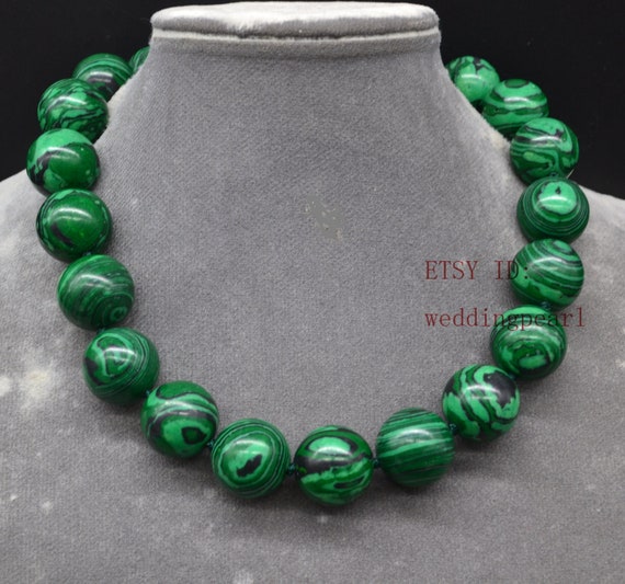 Malachite (reconstructed) 8mm beads necklace from Congo (Zaïre)