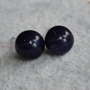 Blue sand stone earrings, Ｍan-made glass beaded earrings, girl friend gift, select size,deep blue stud earrings