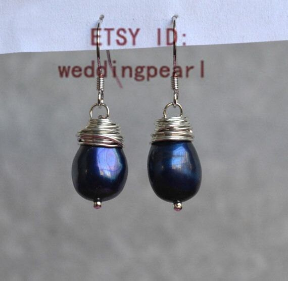 Navy pearl best sale earrings