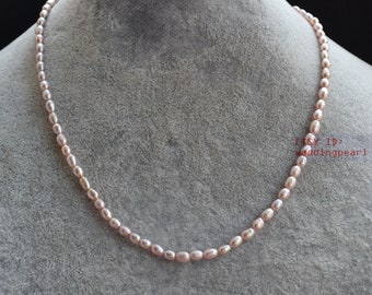 tiny pearl necklace, AA 3-4 mm natural lavender freshwater pearl necklace, choker necklace, small pearl necklace,childen necklace,rice pearl