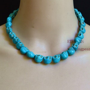 skull necklace, 8 colors choose,  turquoise, red, rose red, orange, purple, yellow, ivory, green, Halloween party, Halloween necklace