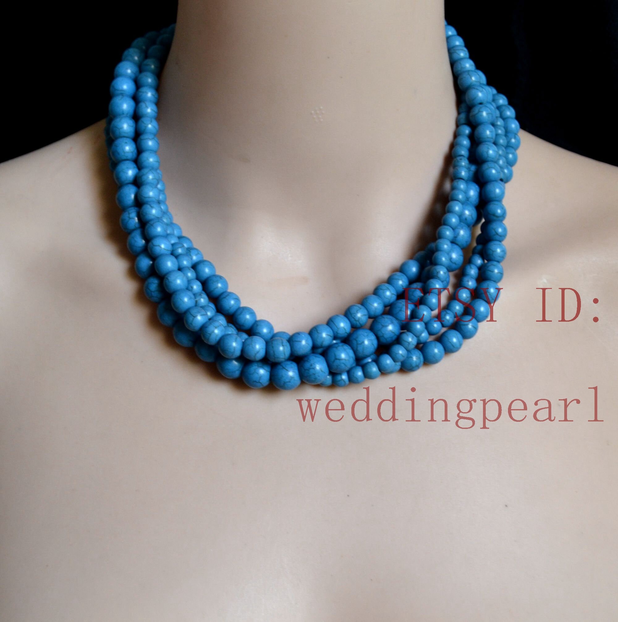 Five Strands Blue Turquoise Necklace 