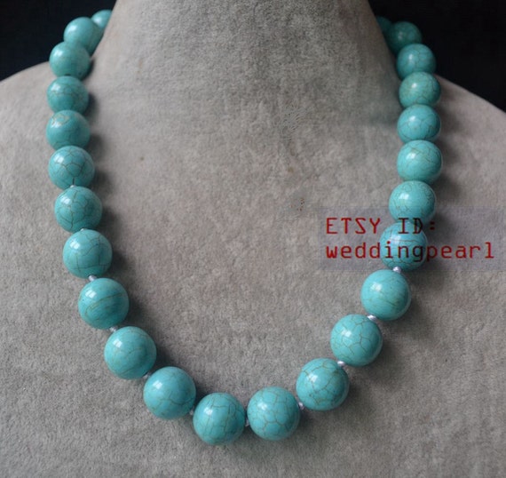 14mm Single Strand Big Turquoise Necklace blue Turquoise Bead Necklace wedding Necklace statement Necklace man Made Turquoise Necklaces Etsy