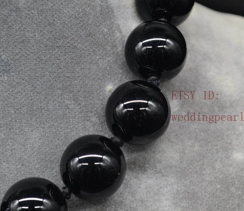 very big black agate bead necklace, 20 mm black bead necklace, women necklace,men necklace, hand knotted each bead, statement necklace image 3