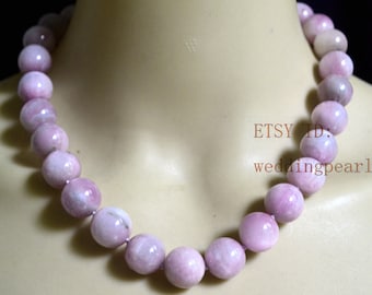 Natural Kunzite Beaded Necklace, Light Purple Gemstone, Hand Knotted
