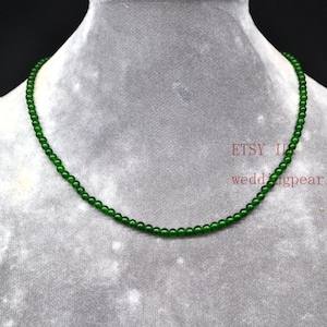 3.5mm small green jade necklace,tiny single strand green bead necklace,women necklace,kids necklace,children necklace,flower girl necklace