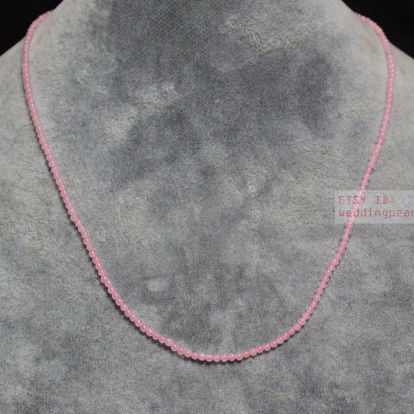 2.4mm small Rose Quartz necklace, tiny single strand pink beaded necklace, natural Rose Quartz necklace, tiny round Rose Quartz beads