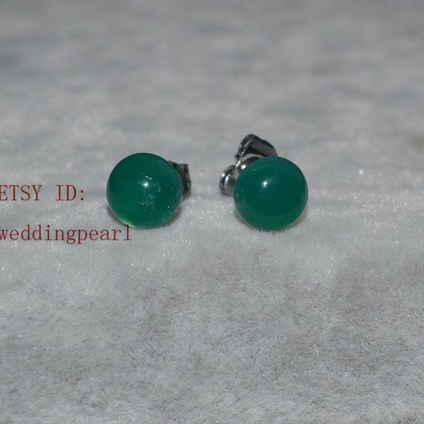green jade earrings, 6mm green stone earrings, tiny green earrings, birthday lucky stone, Cabochon Gemstone post studs,small green jade stud