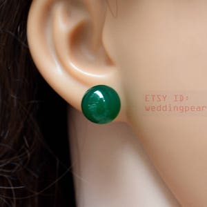 Big Green Agate Earrings,12mm green color stud earrings, birthday lucky stone, Gemstone post earrings, women earrings, mother gift