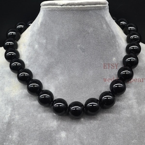 big black bead necklace, hand knotted 16mm onyx necklace, semi precious stone necklace,big bead necklace,black choker necklace, men necklace