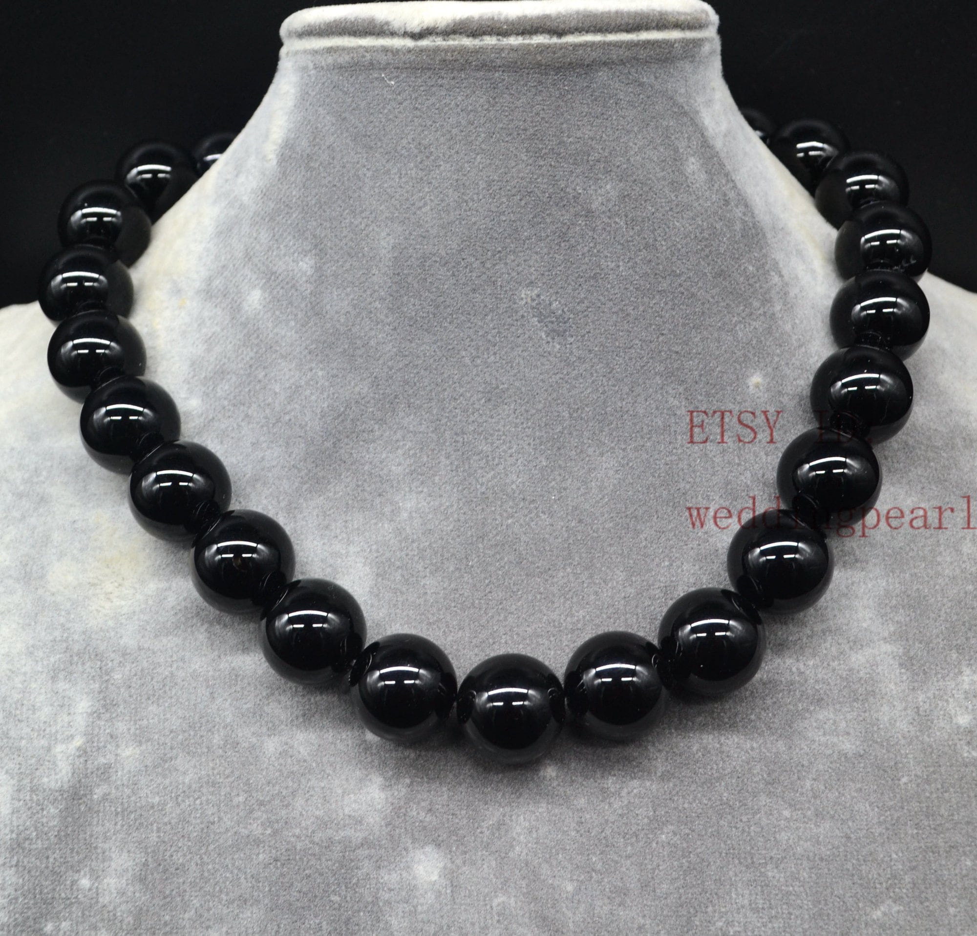 Big Black Bead Necklace Hand Knotted 16mm Onyx Necklace Semi Precious Stone Necklace big Bead Necklace black Choker Necklace Men Necklace Etsy