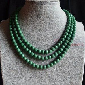 dark green turqoise necklace,triple strands fake bead necklace,dark green color necklace,statement necklace, wedding bridesmaid necklace