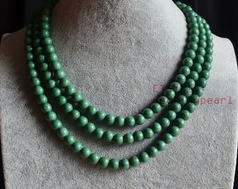 dark green turqoise necklace,triple strands fake bead necklace,dark green color necklace,statement necklace, wedding bridesmaid necklace