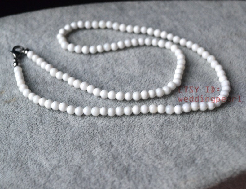 single strand 4 mm white shell necklace, mother of pearl necklace,statement necklace,small white bead necklaces, flower girl necklace image 3