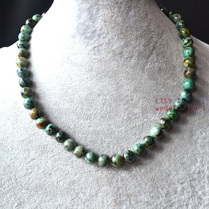 8mm Beautiful Africa turquoise necklace,single strand real turquoise necklace,statement necklace, women necklace,real stone necklace