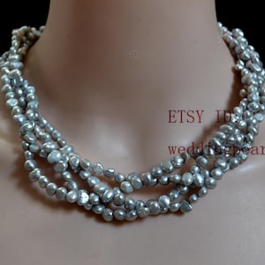 gray pearl necklace,four row 6-6.5 mm gray baroque pearl necklace,twisted gray necklace.real pearl necklace,statement necklace,genuine pearl