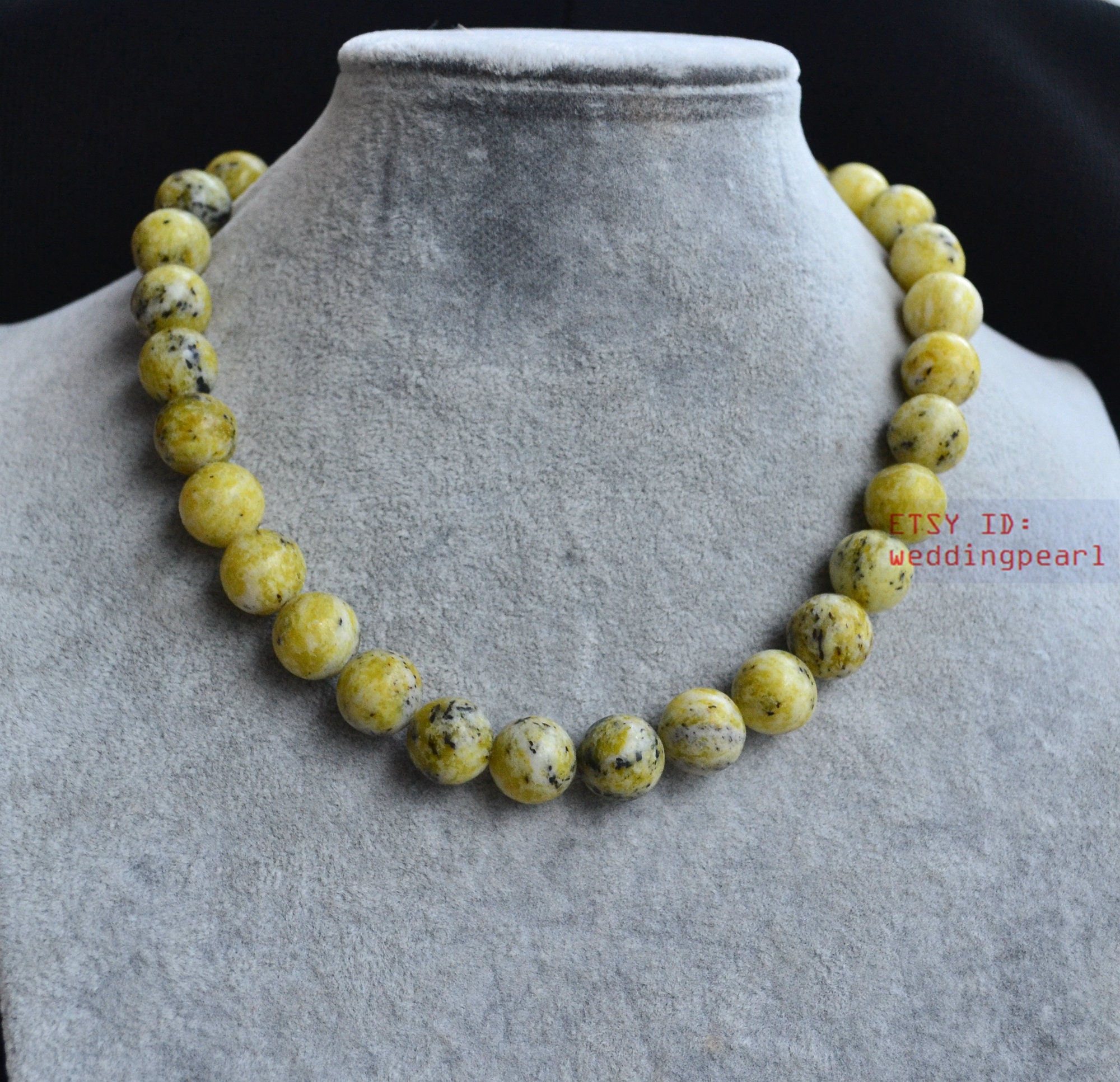 Mustard Yellow stone necklace12mm bead necklace real stone Etsy