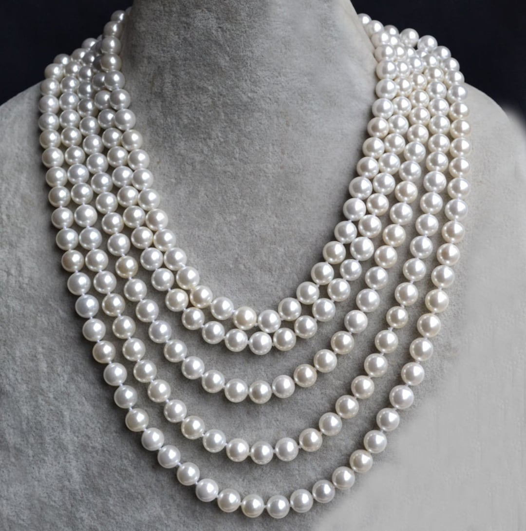Long Shell Pearl Necklace 100 Inches 8mm off White Pearl - Etsy Canada