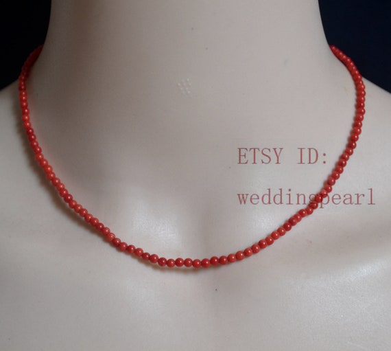 2mm 3mm Small Red Coral Necklace, Tiny Single Strand Dyed Red Coral Beaded  Necklace, Man-made Coral Necklace, Tiny Round Coral Beads 