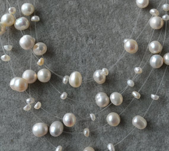 Illusion 30 Inch Pearl Necklace Multi Strand Bridesmaid Jewelry In