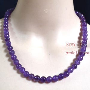 8mm Real Amethyst necklace, single strand amethyst beaded necklace, statement necklace, women necklace, genuine stone necklace