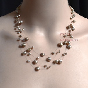 Real Pearl Floating Necklace, strands, 4 strands 17.5-19 inch Illusion Necklace