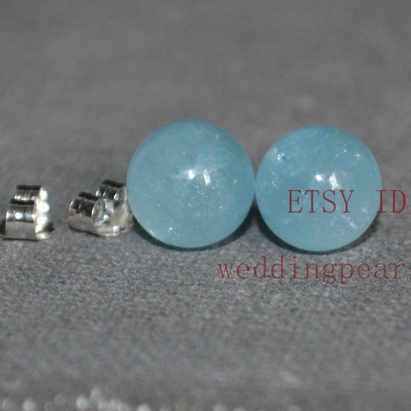 Natural Aquamarine Earrings, light blue earrings stud, March birthstone, aquamarine stud earring, round aquamarine earrings set