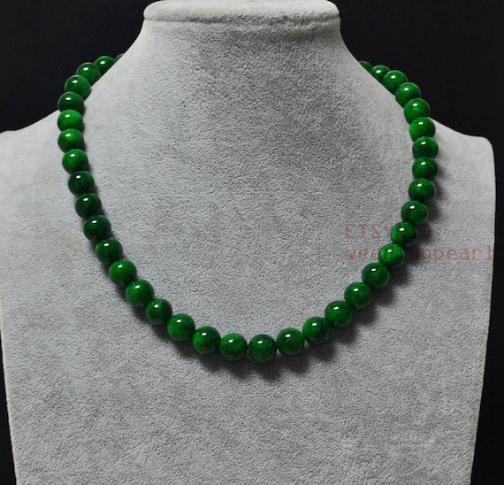 10mm dark green jade necklacesingle strand dark green bead | Etsy