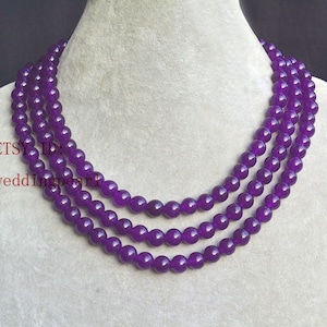 dark purple jade Necklace,wedding necklace, jade necklace, 3 strands dark purple bead necklace, triple strands purple necklace wedding days