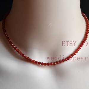 4 mm dark red agate necklace, red beaded necklace, small beads necklace