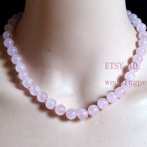 Natural Rose quartz Necklace, 9.5-10mm single strand pink quartz necklace, statement necklace, light pink stone necklace, genuine stone