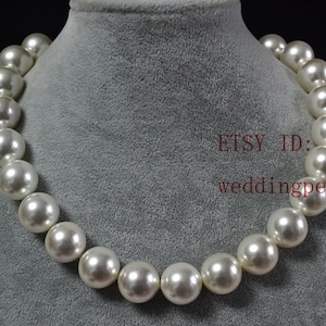 larger pearl necklaces, 16mm mother of pearl necklaces, big shell pearl necklaces, statement necklace, fake pearl necklace