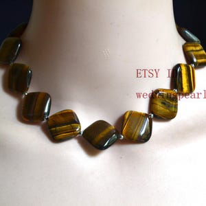 Very Big Tiger&#39;s Eye Stone Necklace, 15.5 inch 23mm Rhombus Yellow Brown bead necklace,,statement necklace