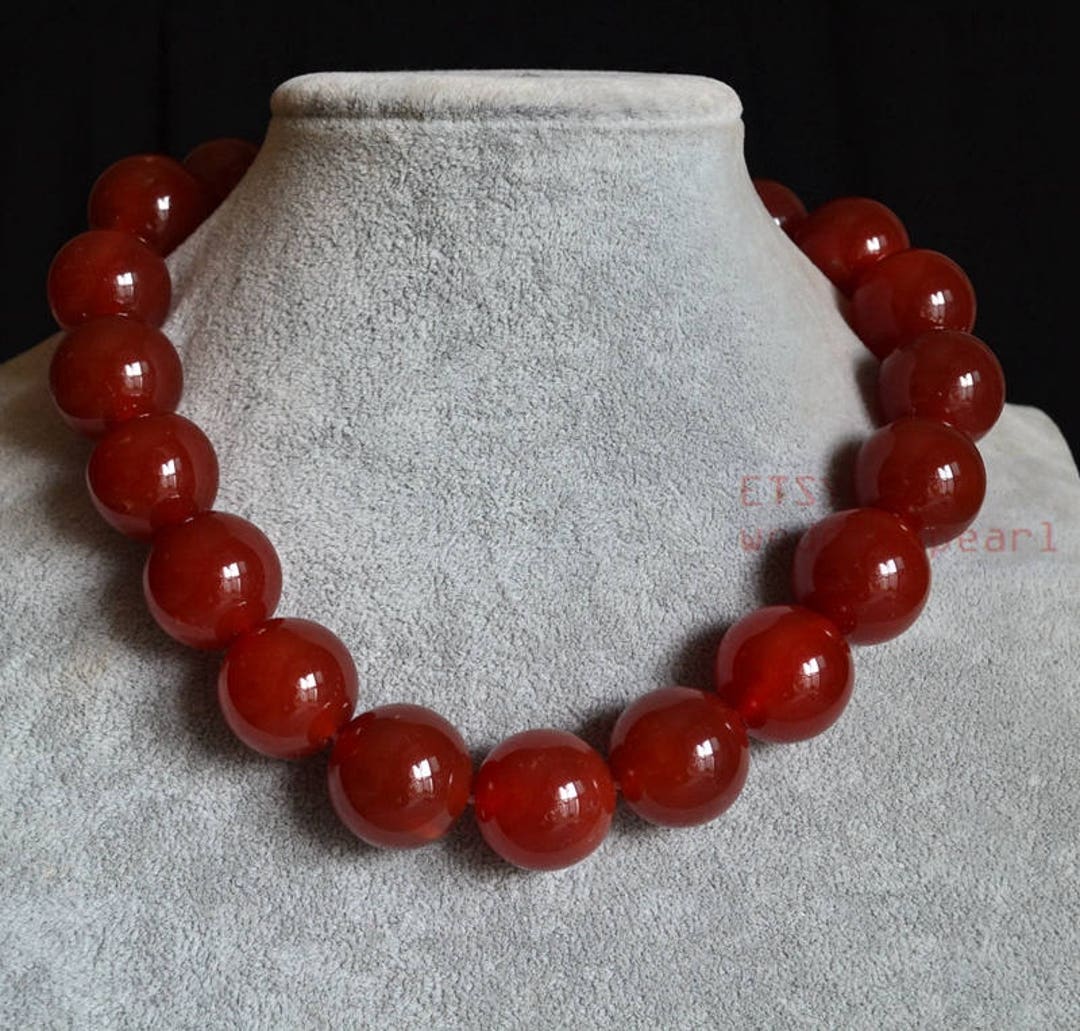 Large red bead necklace discount