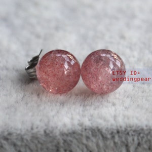 Natural Strawberry Quartz earrings, 8mm Stone Earrings, little girl earring stud, children earrings, statement earring