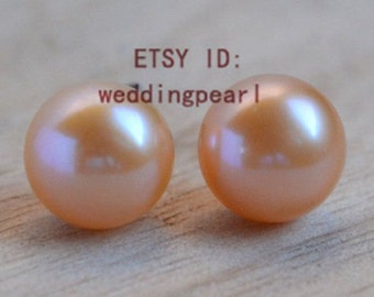 7-7.5mm Real Pink Pearl Stud Earrings, Natural Pink Pearl Earrings Stud, Freshwater Pearl Earrings