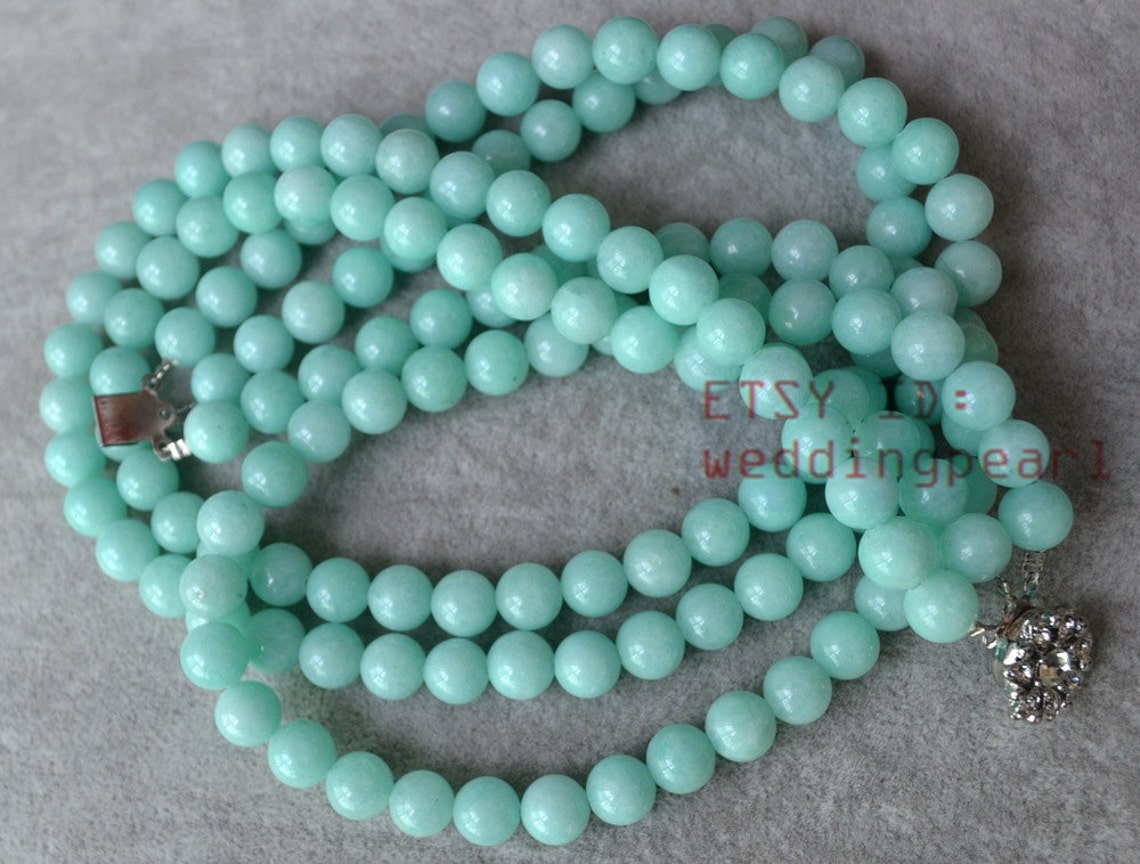 Mint blue Necklacelight blue jade necklace3 row baby blue Etsy