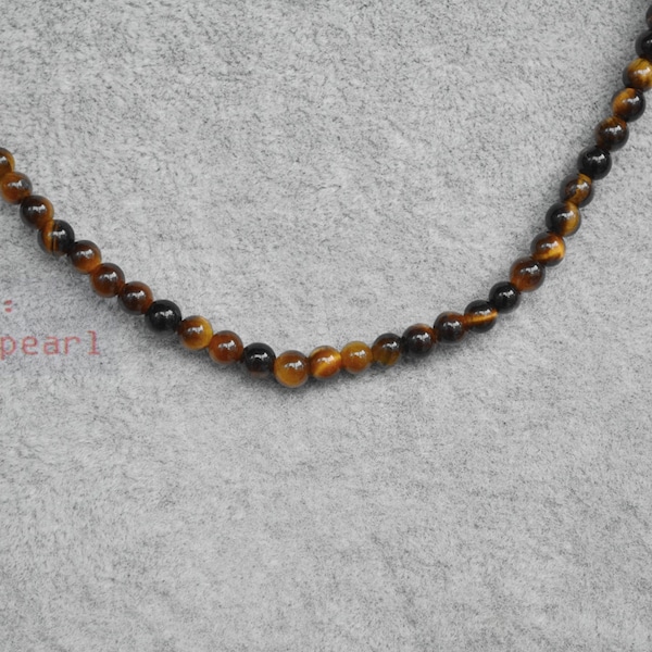 4.5mm tigers eye necklace, single strand tigers eye beaded necklace, small tiger's eye stone necklace, real stone necklace, yellow beads