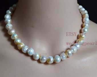 Baroque Pearl Necklace, 10-11mm Freshwater Pearl, Statement Jewelry