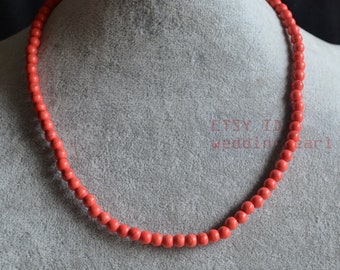 6mm single strand orange turquoise necklace,man-made turquoise bead necklace,orange bead necklace,children necklace,women necklace