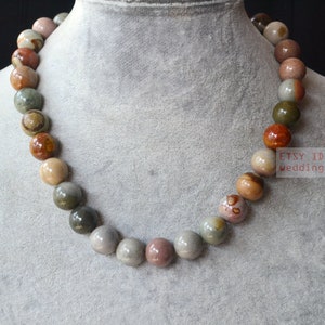 natural agate necklace, 12-13mm multicolor agate necklace, real stone beaded necklace, statement necklace, natural stone necklace