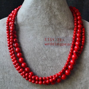 rot türkis kette, dreistrang 6-8mm rot perlen kette,rot türkis perlen kette,rot türkis