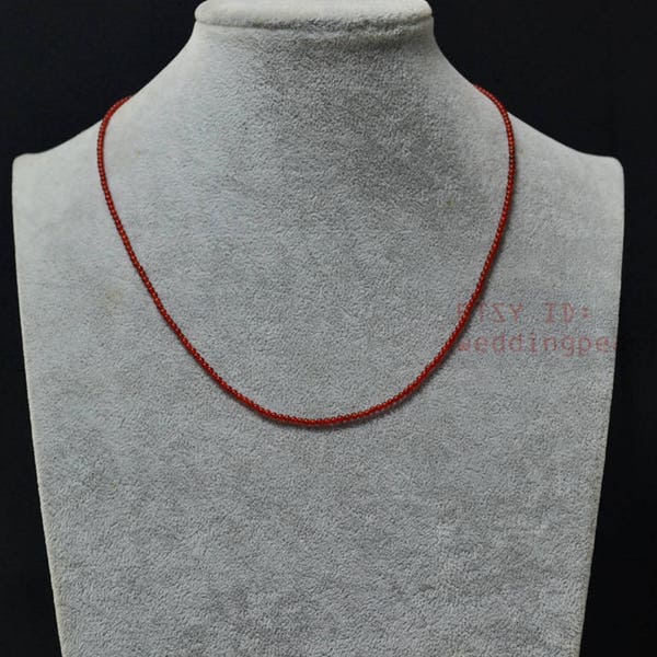 Petit collier d'agate rouge de 2 mm, petit collier de perles rouges monobrin, collier pour enfants, collier pour enfants, collier de fille de fleur, collier de mariage