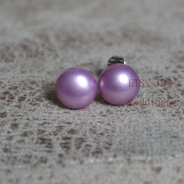 8mm Hellviolett Perle Ohrringe, echte Perle Ohrstecker, Frauen Ohrringe, Lavendel Ohrringe Ohrstecker, Flieder Ohrringe