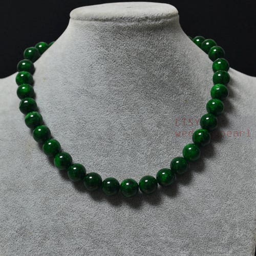 12 Mm Dark Green Jade Necklace Hand Knotted Choker Necklace - Etsy