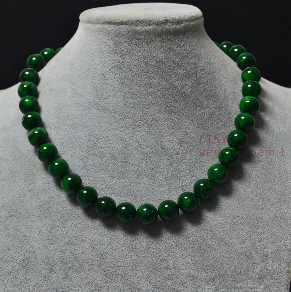12 mm dark green jade necklace hand knotted choker necklace Etsy