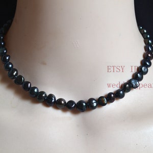 REAL PEARL necklace,black pearl necklace, genuine pearl necklace, 7-8 mm freshwater pearl jewelry, baroque pearl necklace. men necklace