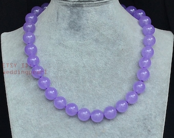 14mm Light Purple Jade Necklace, Single Strand Big Lilac Bead Necklace, statement necklace, lavender stone necklace, beaded necklace